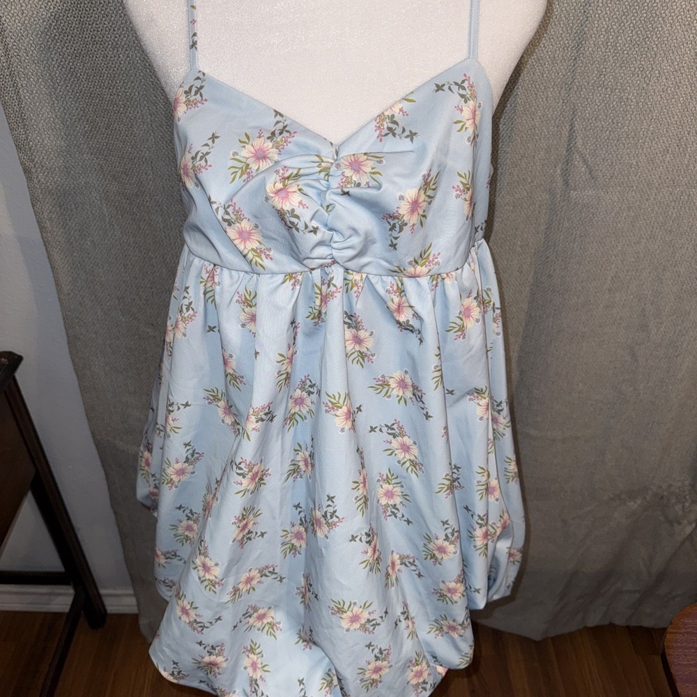 Free People In A Bubble Mini Dress Women's Size Medium Blue Floral Adjustable - Picture 4 of 10